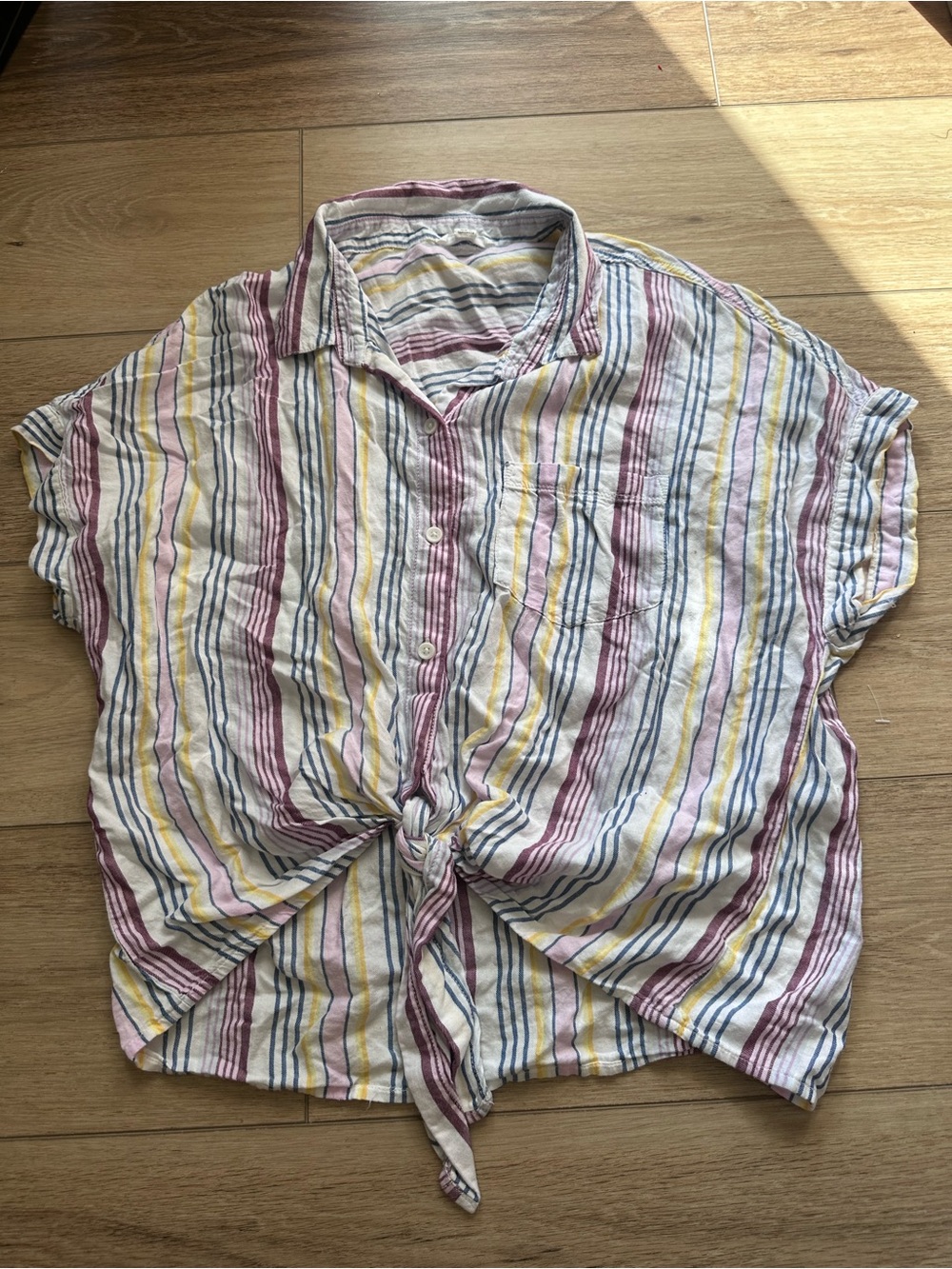 beachlunchlounge Pastel Stripe Button Shirt in Pink, Yellow, Blue, White